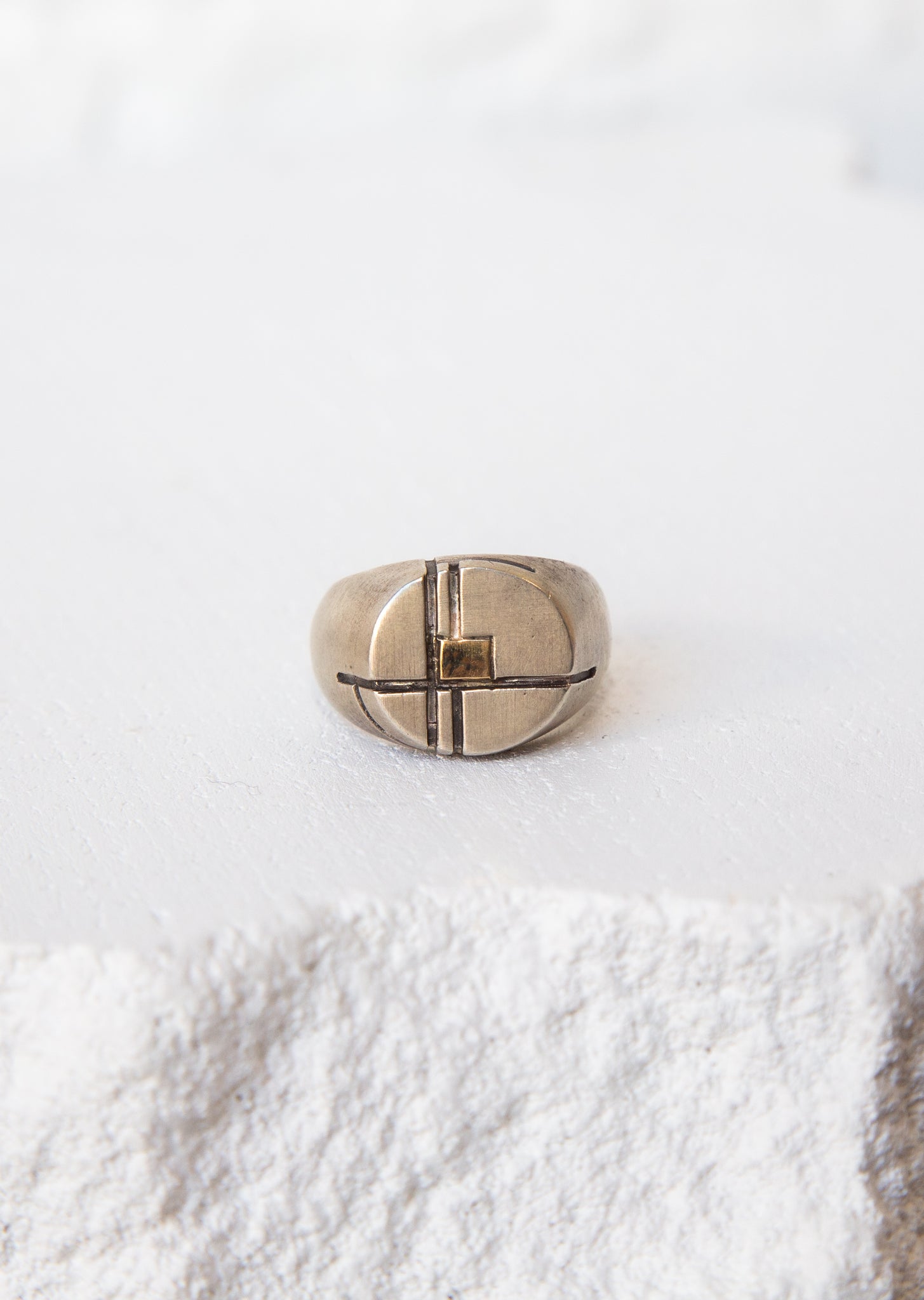 Deco Round Signet Ring with Gold Inlay