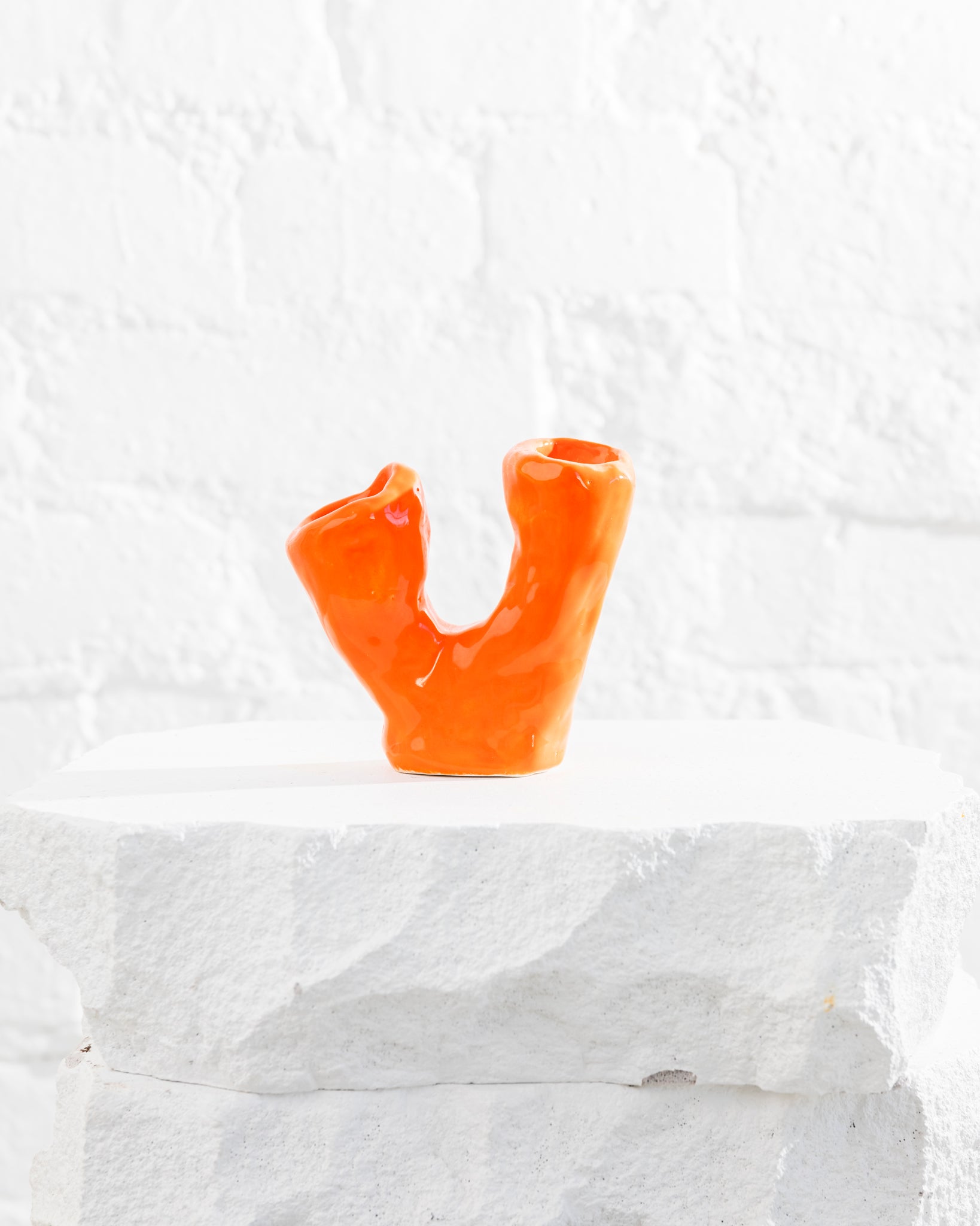 Small Orange Ceramic Candle Holder
